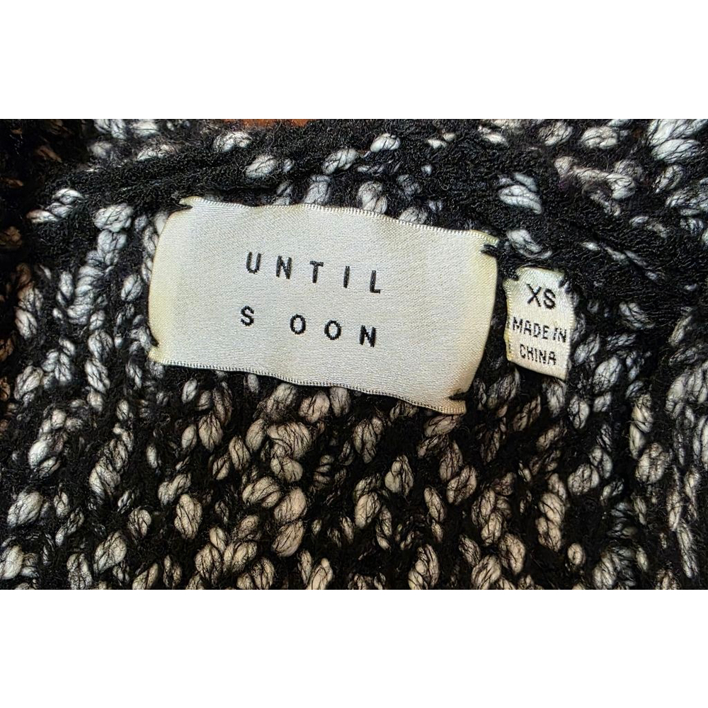 UNTIL SOON Oversize Black White Knit Wool Cardigan XS very cozy 2 front pockets - Picture 6 of 7